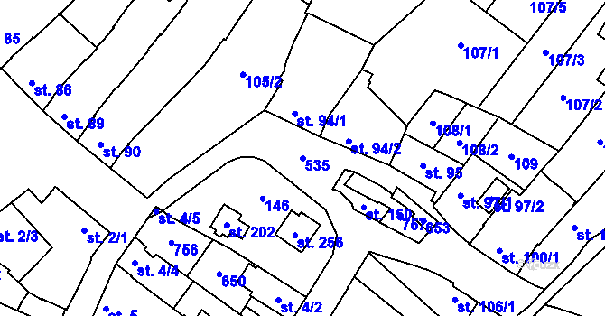Parcela st. 535 v KÚ Vlkoš u Přerova, Katastrální mapa