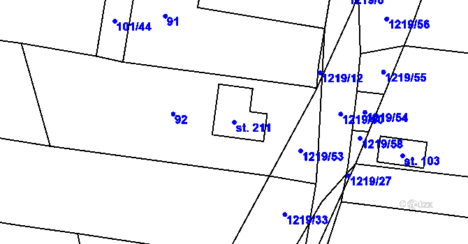 Parcela st. 211 v KÚ Vlkov nad Lužnicí, Katastrální mapa