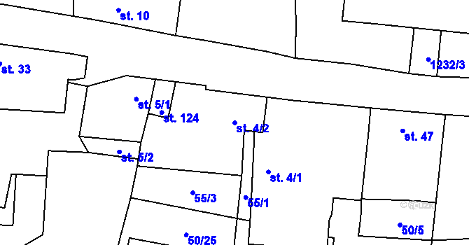 Parcela st. 4/2 v KÚ Vlkov nad Lužnicí, Katastrální mapa