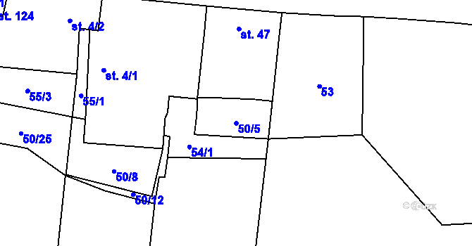 Parcela st. 50/5 v KÚ Vlkov nad Lužnicí, Katastrální mapa