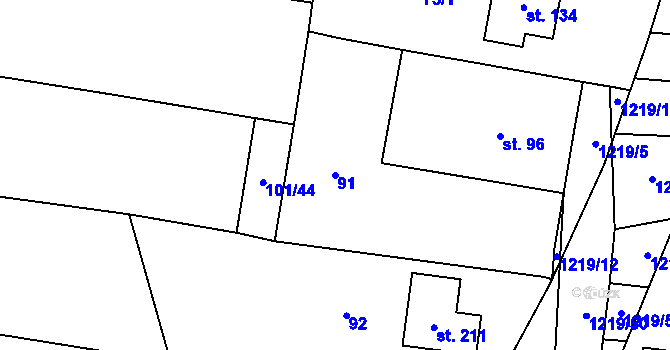 Parcela st. 91 v KÚ Vlkov nad Lužnicí, Katastrální mapa