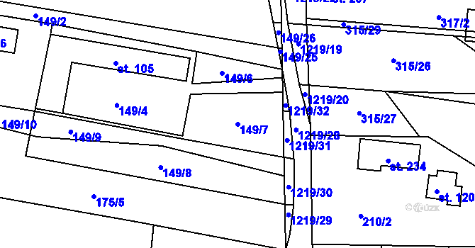 Parcela st. 149/7 v KÚ Vlkov nad Lužnicí, Katastrální mapa