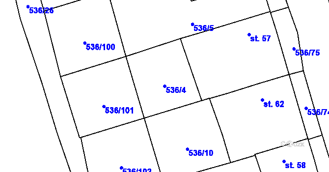 Parcela st. 536/4 v KÚ Vlkov nad Lužnicí, Katastrální mapa