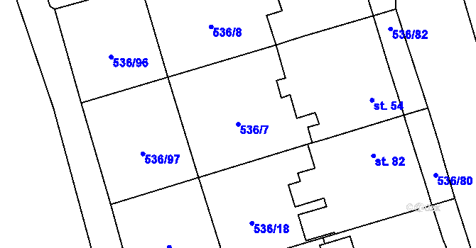 Parcela st. 536/7 v KÚ Vlkov nad Lužnicí, Katastrální mapa