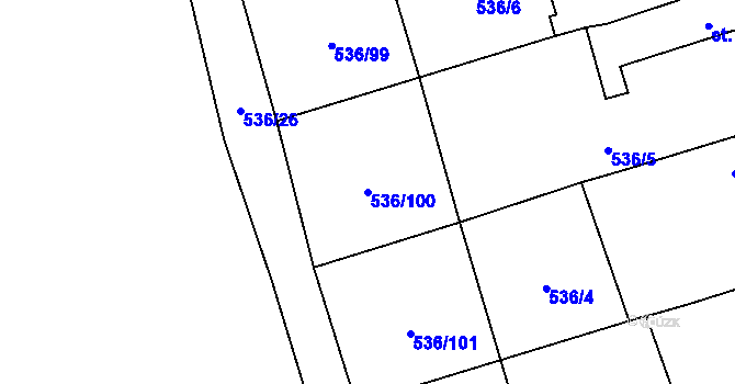 Parcela st. 536/100 v KÚ Vlkov nad Lužnicí, Katastrální mapa
