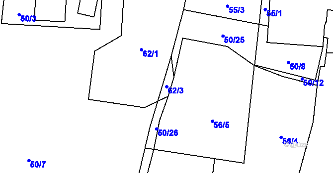 Parcela st. 62/3 v KÚ Vlkov nad Lužnicí, Katastrální mapa