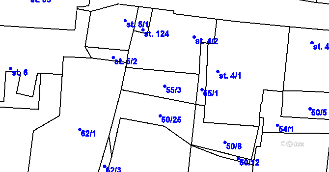 Parcela st. 55/3 v KÚ Vlkov nad Lužnicí, Katastrální mapa