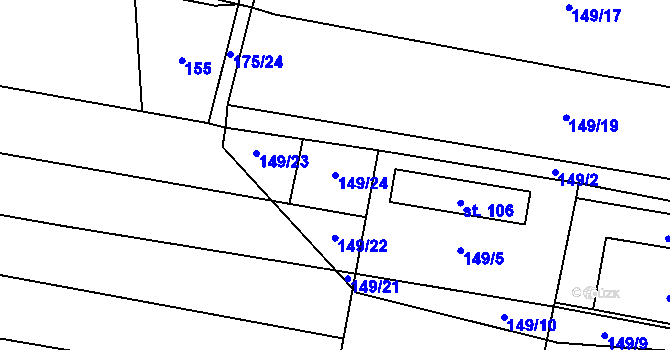 Parcela st. 149/24 v KÚ Vlkov nad Lužnicí, Katastrální mapa