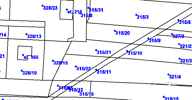 Parcela st. 315/21 v KÚ Vlkov nad Lužnicí, Katastrální mapa