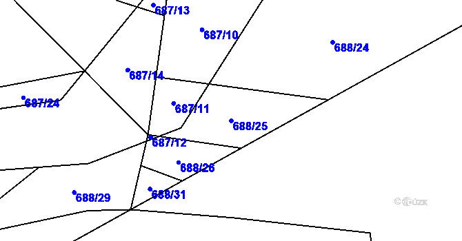 Parcela st. 688/25 v KÚ Vlkov nad Lužnicí, Katastrální mapa