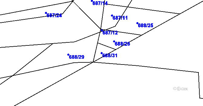 Parcela st. 688/31 v KÚ Vlkov nad Lužnicí, Katastrální mapa