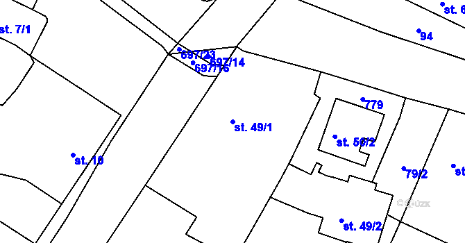 Parcela st. 49/1 v KÚ Vlkov u Jaroměře, Katastrální mapa