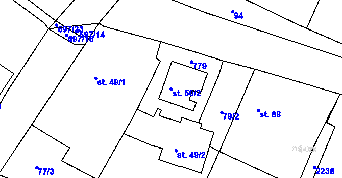 Parcela st. 50/2 v KÚ Vlkov u Jaroměře, Katastrální mapa