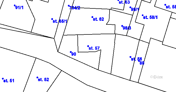 Parcela st. 57 v KÚ Vlkov u Jaroměře, Katastrální mapa