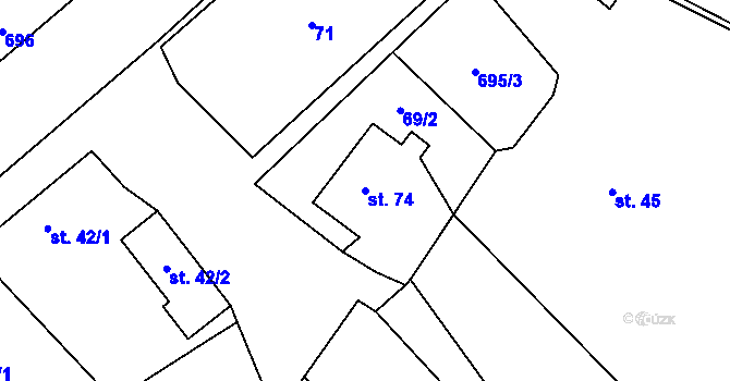 Parcela st. 74 v KÚ Vlkov u Jaroměře, Katastrální mapa