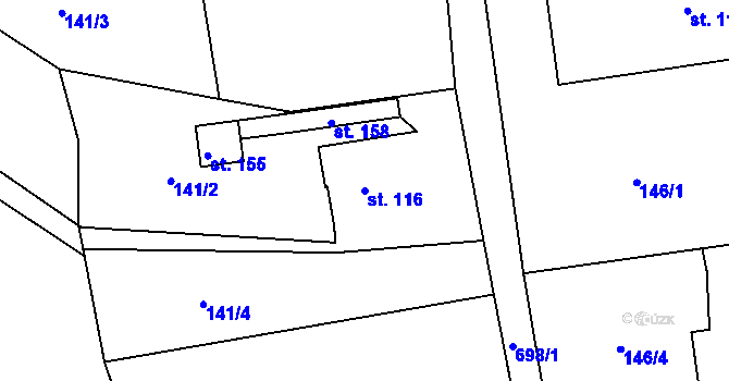 Parcela st. 116 v KÚ Vlkov u Jaroměře, Katastrální mapa