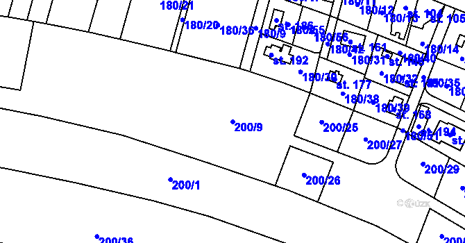 Parcela st. 200/9 v KÚ Vlkov u Jaroměře, Katastrální mapa