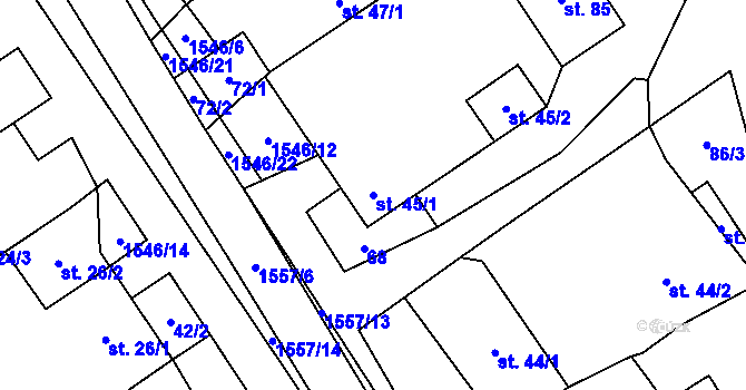 Parcela st. 45/1 v KÚ Vlkov u Osové Bítýšky, Katastrální mapa