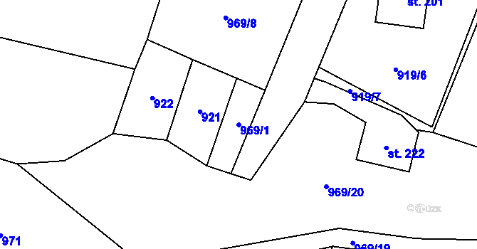 Parcela st. 969/1 v KÚ Vlkov u Osové Bítýšky, Katastrální mapa