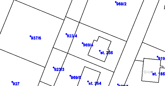 Parcela st. 969/4 v KÚ Vlkov u Osové Bítýšky, Katastrální mapa
