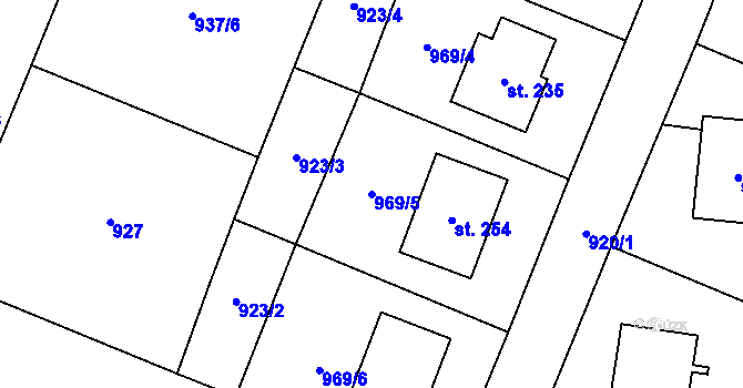 Parcela st. 969/5 v KÚ Vlkov u Osové Bítýšky, Katastrální mapa