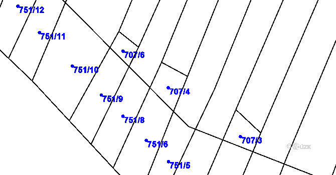 Parcela st. 707/4 v KÚ Vlkov u Osové Bítýšky, Katastrální mapa