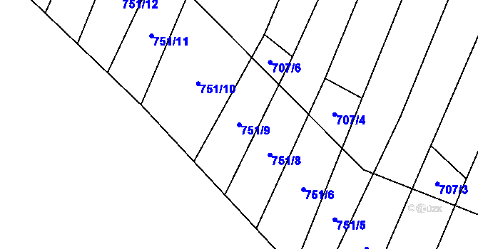 Parcela st. 751/9 v KÚ Vlkov u Osové Bítýšky, Katastrální mapa