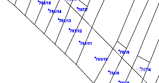 Parcela st. 751/11 v KÚ Vlkov u Osové Bítýšky, Katastrální mapa