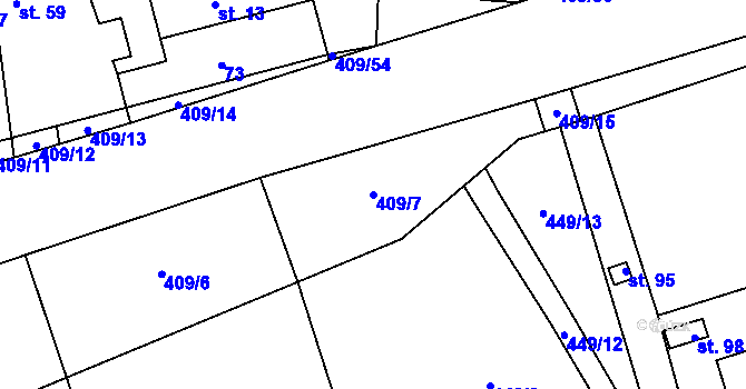 Parcela st. 409/7 v KÚ Vlkov pod Oškobrhem, Katastrální mapa