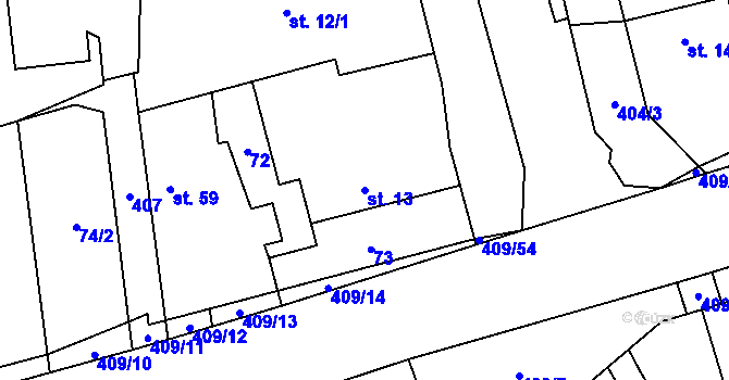 Parcela st. 13 v KÚ Vlkov pod Oškobrhem, Katastrální mapa