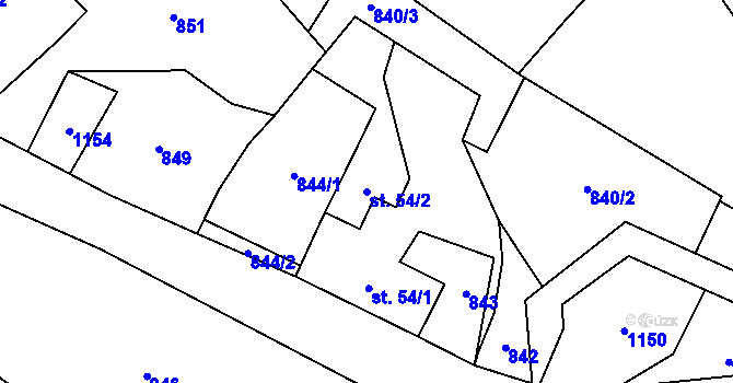 Parcela st. 54/2 v KÚ Dolejší Kunčice, Katastrální mapa