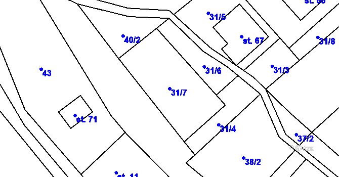Parcela st. 31/7 v KÚ Moravské Vlkovice, Katastrální mapa