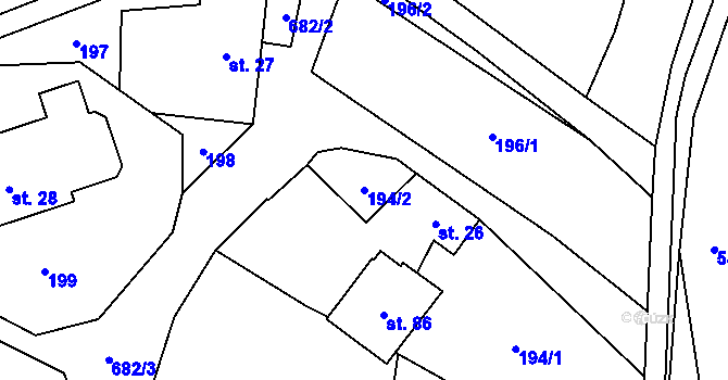 Parcela st. 194/2 v KÚ Slezské Vlkovice, Katastrální mapa