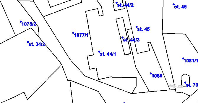 Parcela st. 44/1 v KÚ Střítež u Milevska, Katastrální mapa