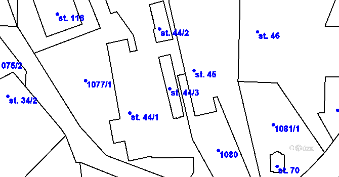 Parcela st. 44/3 v KÚ Střítež u Milevska, Katastrální mapa