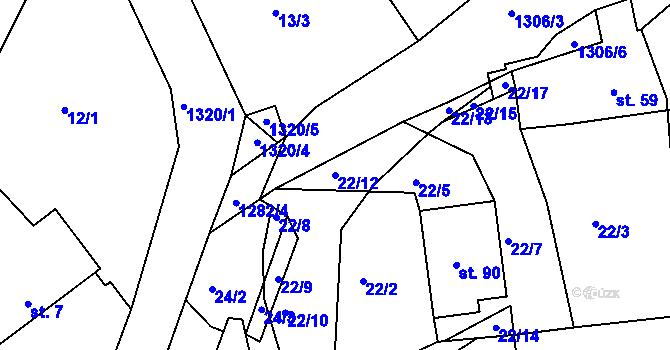 Parcela st. 22/12 v KÚ Vlksice, Katastrální mapa