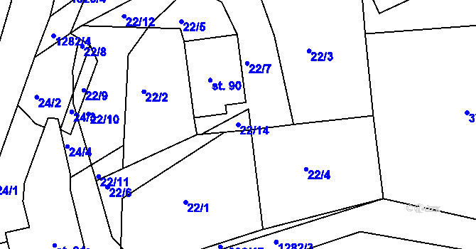 Parcela st. 22/14 v KÚ Vlksice, Katastrální mapa