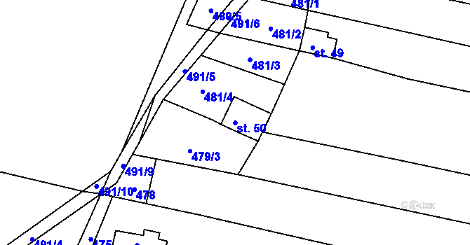 Parcela st. 50 v KÚ Vnorovice, Katastrální mapa