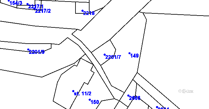 Parcela st. 2201/7 v KÚ Vnorovice, Katastrální mapa