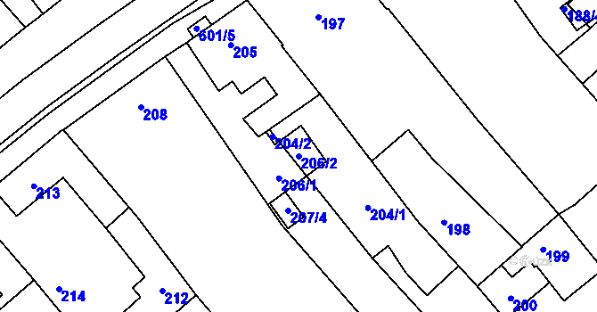 Parcela st. 206/2 v KÚ Lidéřovice na Moravě, Katastrální mapa