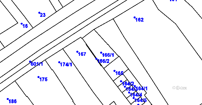 Parcela st. 166/1 v KÚ Lidéřovice na Moravě, Katastrální mapa
