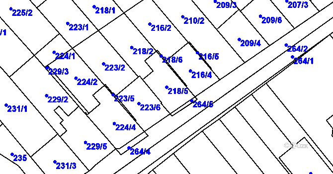 Parcela st. 218/5 v KÚ Lidéřovice na Moravě, Katastrální mapa