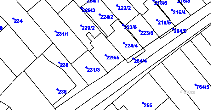 Parcela st. 229/5 v KÚ Lidéřovice na Moravě, Katastrální mapa