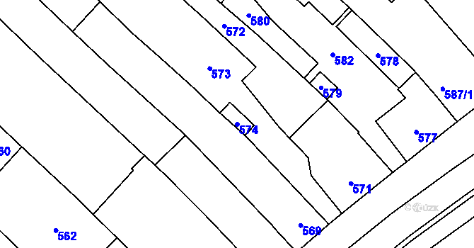 Parcela st. 574 v KÚ Lidéřovice na Moravě, Katastrální mapa