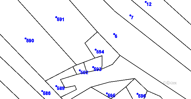 Parcela st. 594 v KÚ Lidéřovice na Moravě, Katastrální mapa