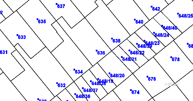 Parcela st. 636 v KÚ Lidéřovice na Moravě, Katastrální mapa