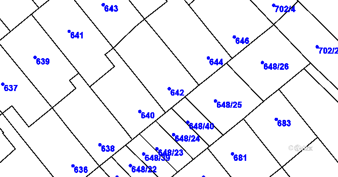 Parcela st. 642 v KÚ Lidéřovice na Moravě, Katastrální mapa