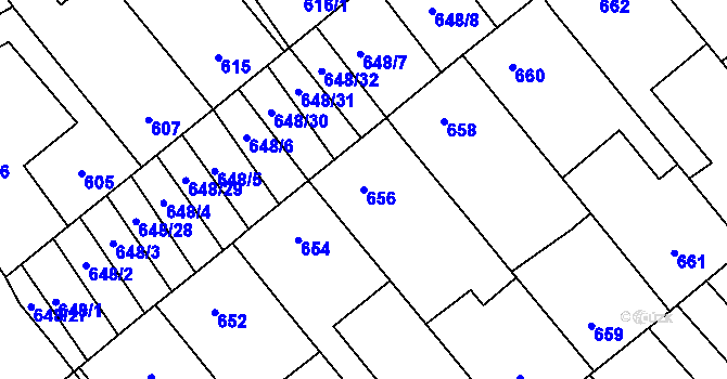 Parcela st. 656 v KÚ Lidéřovice na Moravě, Katastrální mapa