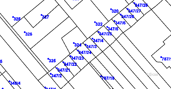 Parcela st. 347/3 v KÚ Lidéřovice na Moravě, Katastrální mapa