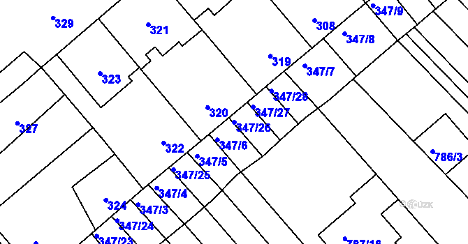 Parcela st. 347/26 v KÚ Lidéřovice na Moravě, Katastrální mapa